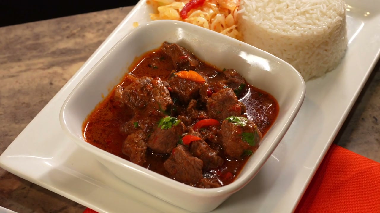 Beef stew with rice at Shebelle in North Dallas