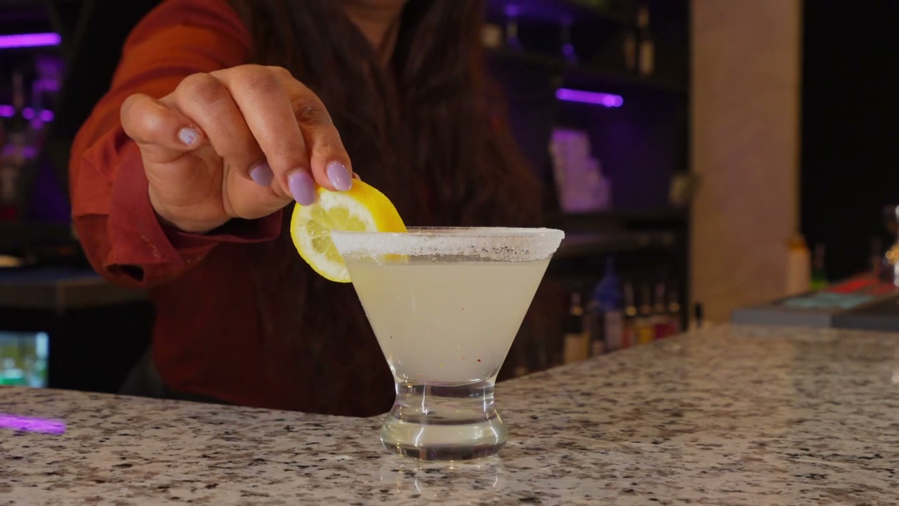 A cocktail being garnished at Shebelle